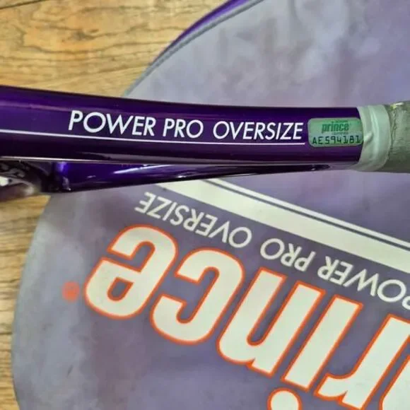 Vintage 1990 Prince Purple Power Pro Mid Plus Tennis Racket 4 3/8 Grip - w Bag